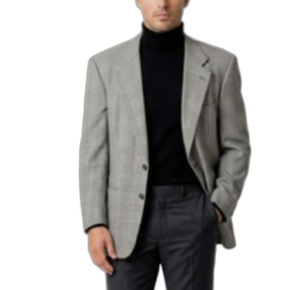 VTG Burberry Men's Gray Black Glen Plaid Wool Classic Suit Jacket Size 44